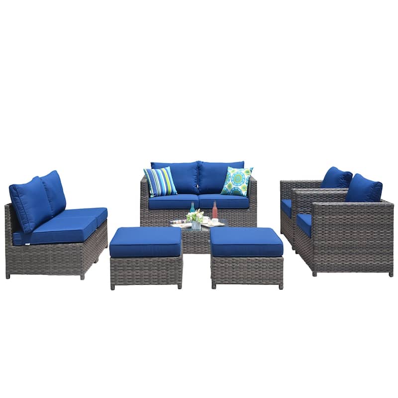 OVIOS Patio Furniture Deep Seat Wicker 9-piece Set