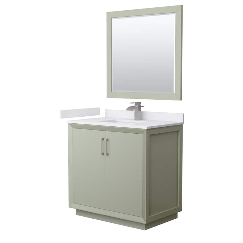 Wyndham Collection WCF414136S-VCA-UNSM34 Strada 36" Free Standing - Light Green / White Cultured Marble Top / Brushed