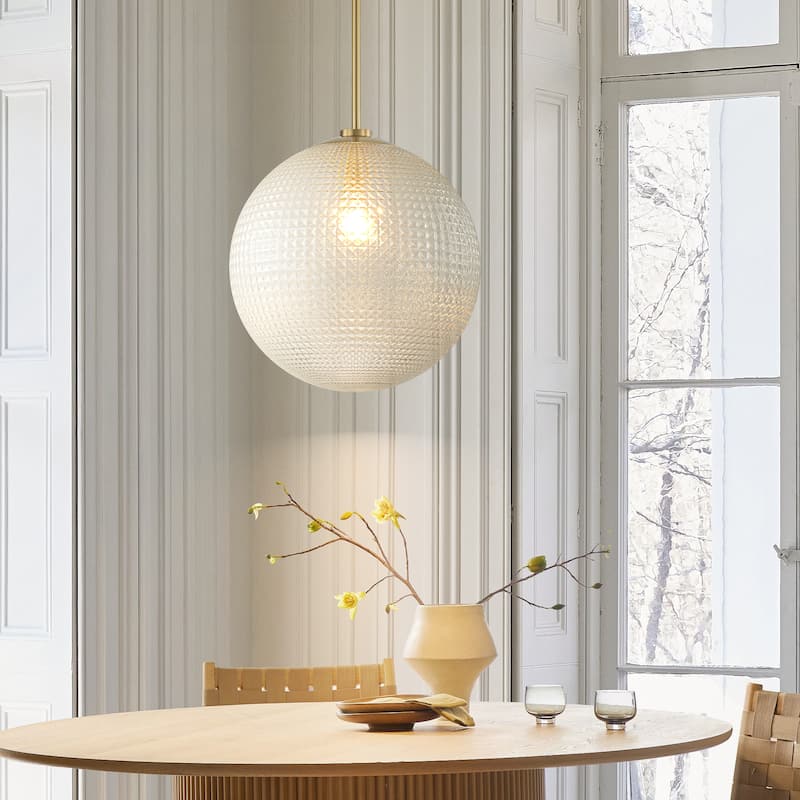 1-Light Modern Black/Gold Grid Textured Glass Pendant Kitchen Island Lights