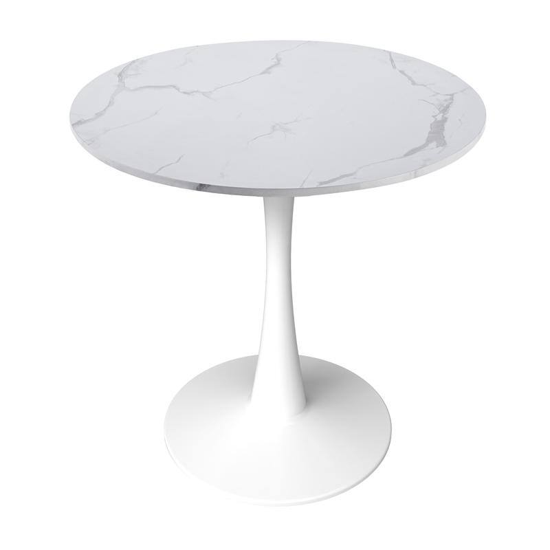 Bristol Modern Round Dining Table with Stain Resistant Solid Wood Top and White Pedestal Base for Home, Cafes and Restaurant - Marbled White - 35 Inches