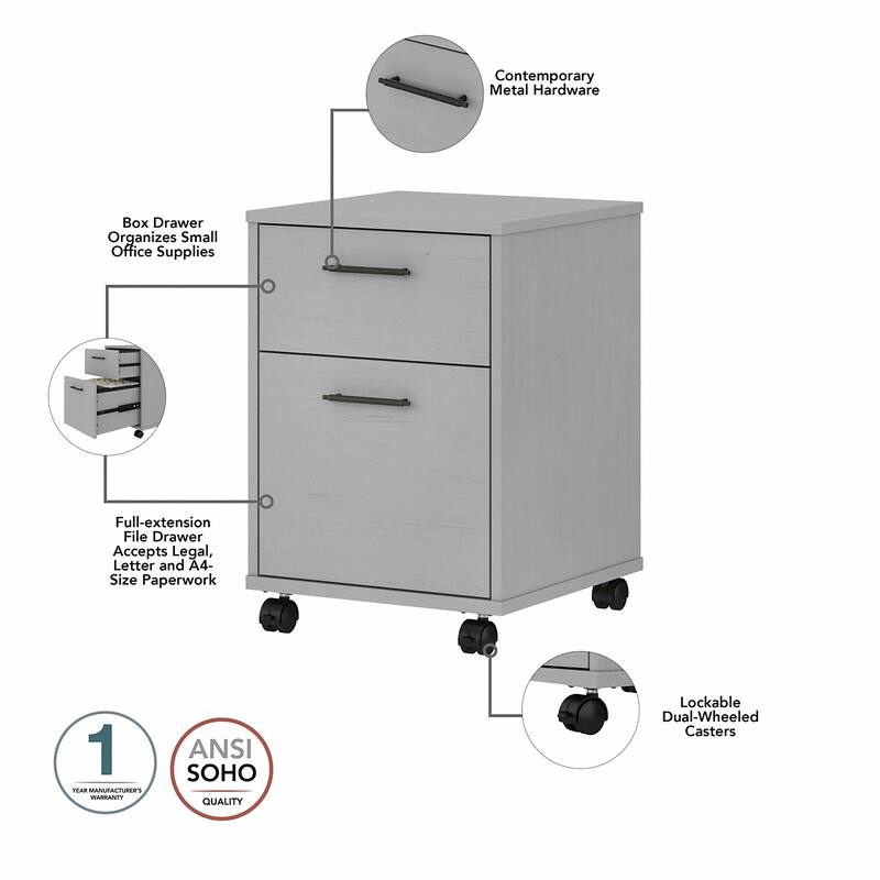 Key West 60W L Shaped Desk with Mobile File Cabinet by Bush Furniture