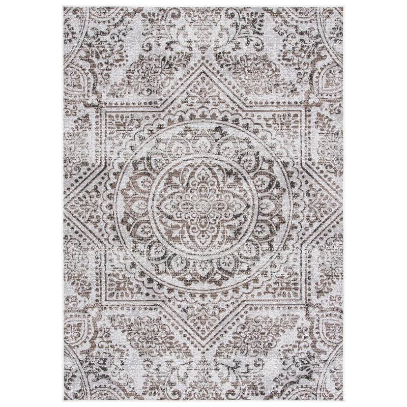 SAFAVIEH Havana Esen Medallion Indoor/ Outdoor Waterproof Rug - 6'7" Square - Light Brown/Black