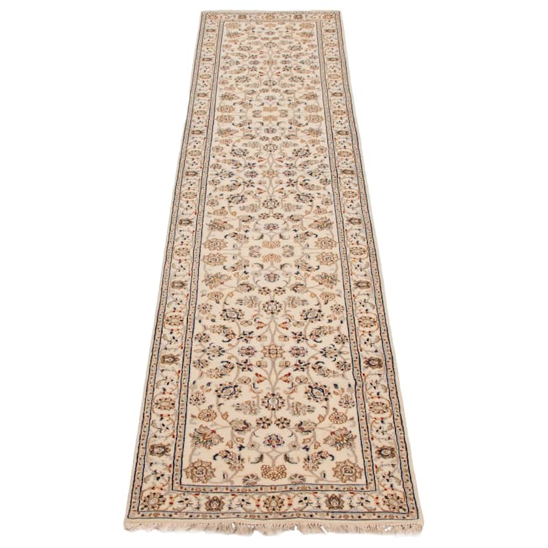 ECARPETGALLERY Hand-knotted Nain Cream Silk, Wool Rug - 2'8 x 12'2