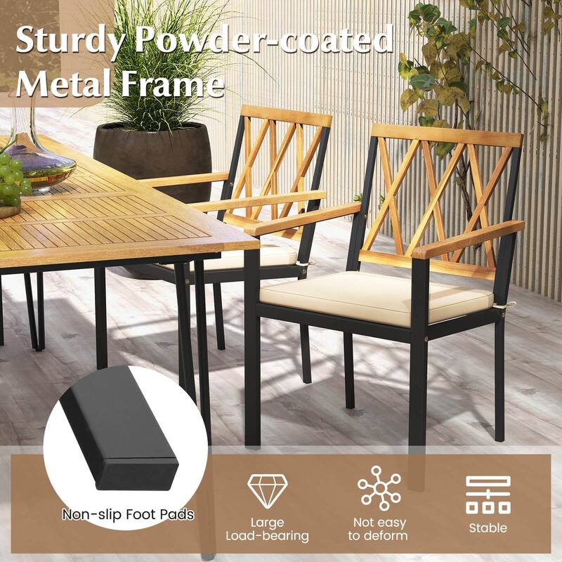 Costway 5 PCS Patio Acacia Wood Dining Set with Soft Seat Cushions