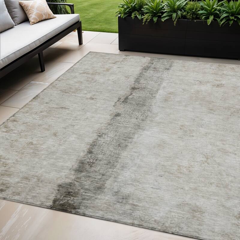 Fave Contemporary Abstract Low Maintenance Blended Style Outdoor Rug - 5' X 8' - Taupe/Beige/Grey