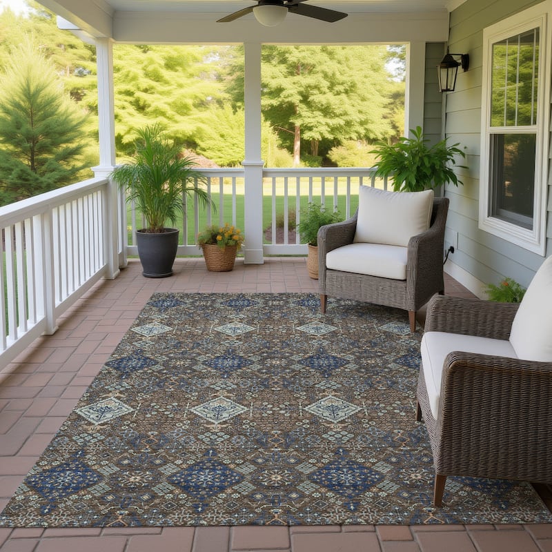 Machine Washable Indoor/ Outdoor Global Flory Chantille Rug - Chocolate - 5' x 7'6"