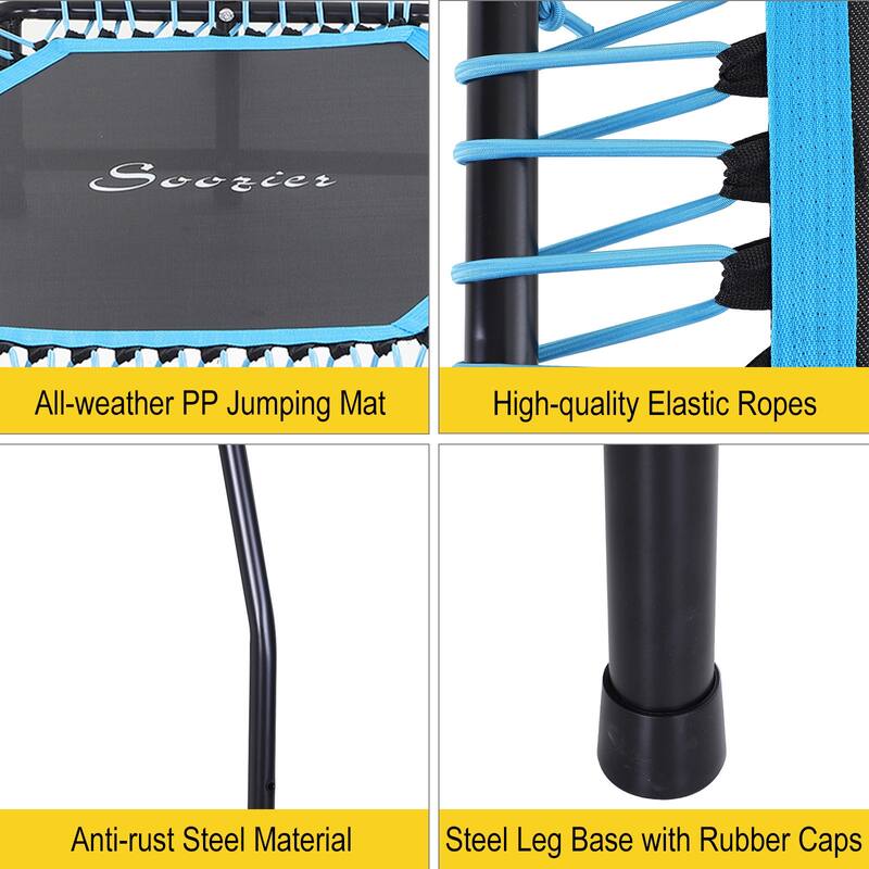 Foldable Fitness Trampoline for Adults with 3-Level Adjustable Handle - 41.25" L x 24.5" W x 4.75" H