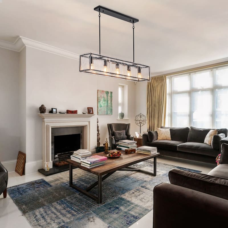 Modern 39.37" Large Rectangle Water Ripple Glass Chandelier for Dining Room - W39.4"