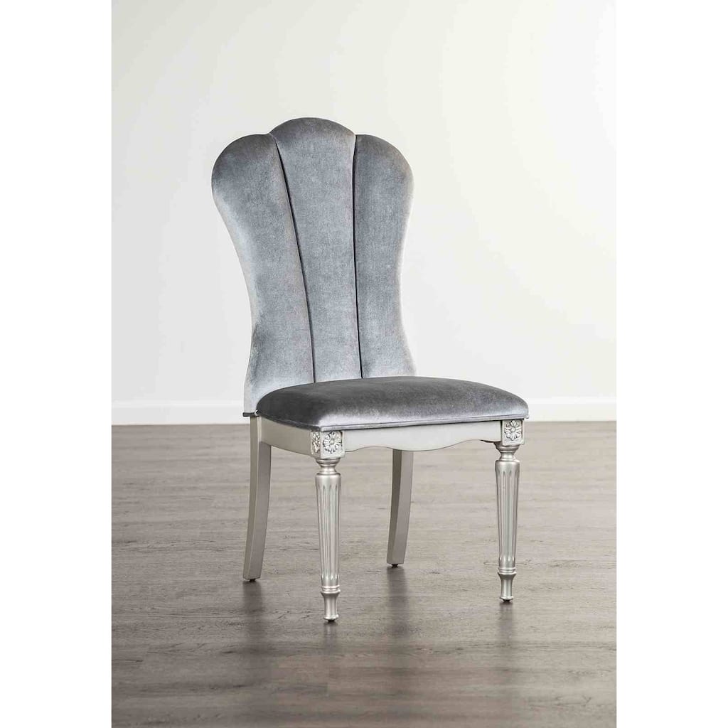Silver Gray Finish Modern Upholstered Side Chairs Set