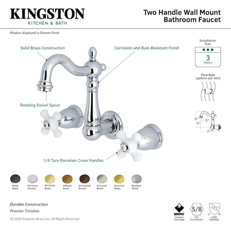 Heritage Two-Handle 3-Hole Wall Mount Bathroom Faucet