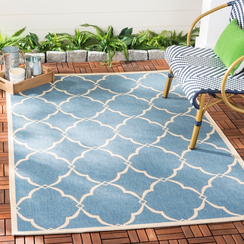 SAFAVIEH Beach House Caetana Indoor /Outdoor Waterproof Patio Backyard Rug - 2'2" x 4' - Blue/Creme
