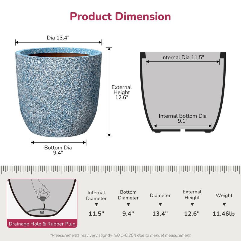Concrete Tall Round Flower Planter with Drainage Hole and Enhanced Interior