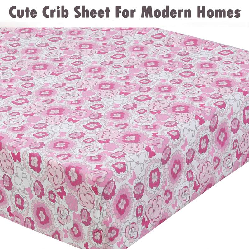 Princess Flower Butterfly Ladybug Animals Dot Girls Pink Purple Cotton Toddler/Baby Crib Child Fitted Sheet Set (Pack of 3)