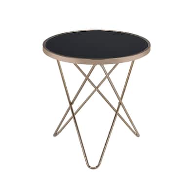 22 in. Black Glass/ Champagne Round Glass End Table, Sturdy Build End Side Table for Living Rooms