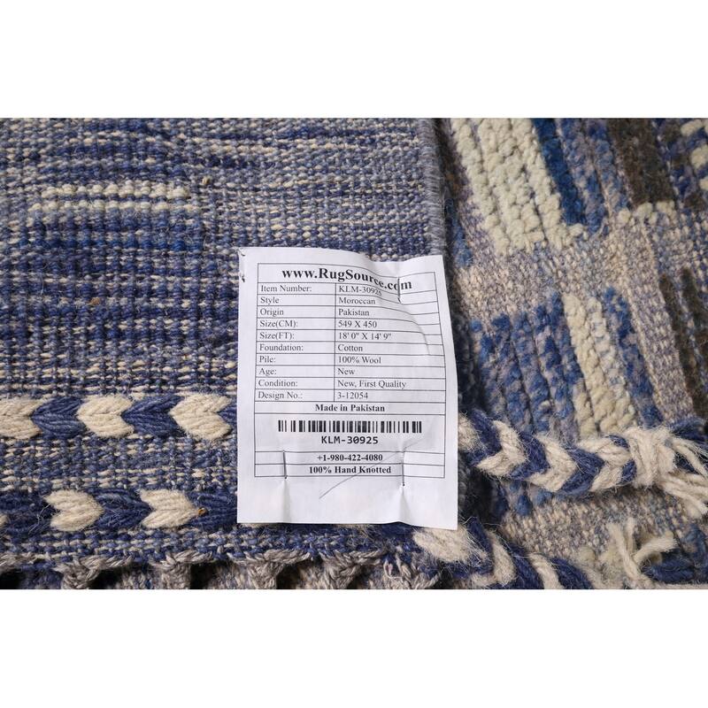 Blue Moroccan Palace Size Area Rug Handmade Wool Carpet - 14'9"x 18'0"