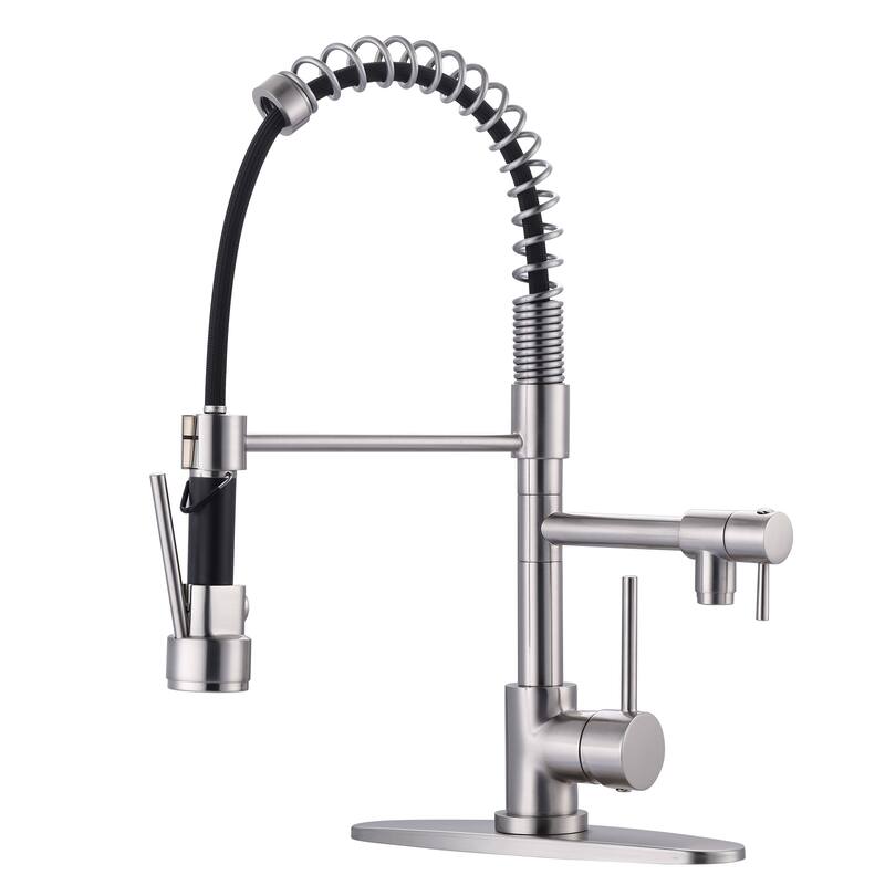 WOWOW Single Handle Pull Down Sprayer Kitchen Faucet with Advanced Spray - Brushed Nickel
