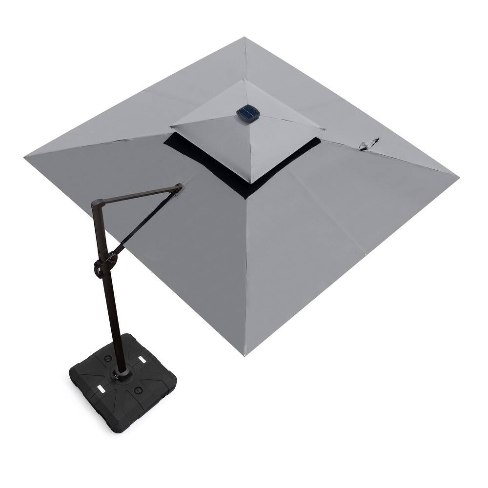 11 ft Outdoor Solar Powered LED Aluminum Patio Cantilever Umbrella with Weighted Base