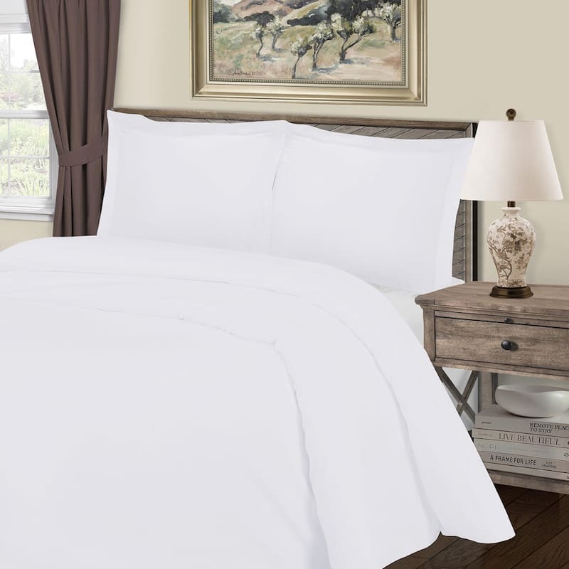 HomeRoots White Queen Cotton Blend 1000 Thread Count Washable Duvet Cover Set