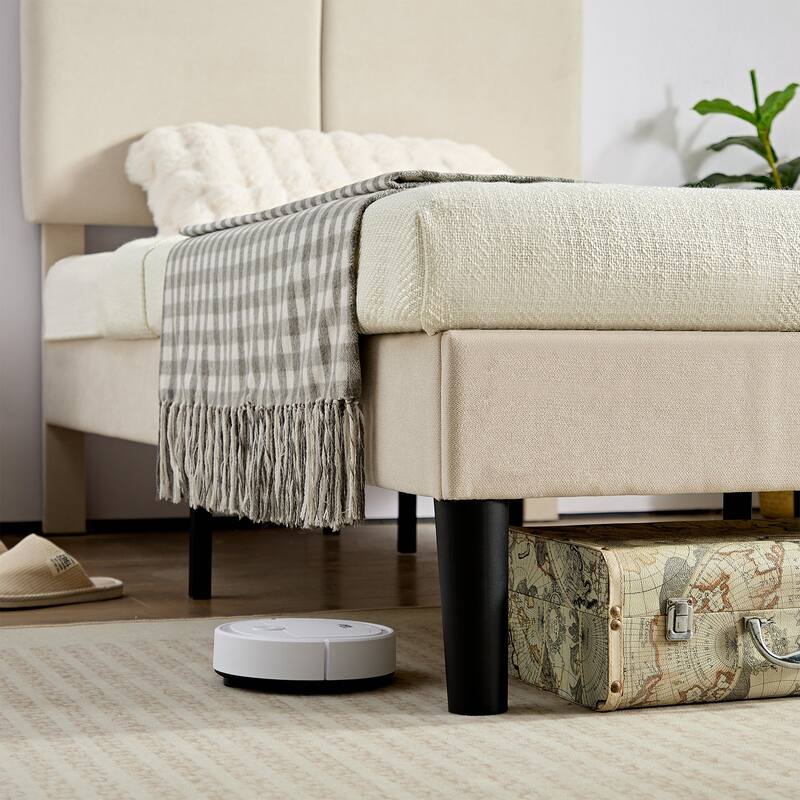 Javlergo Upholstered Platform Bed Frame with 2 USB Charging Station & Adjustable Headboard, Kids Bed Set of 2