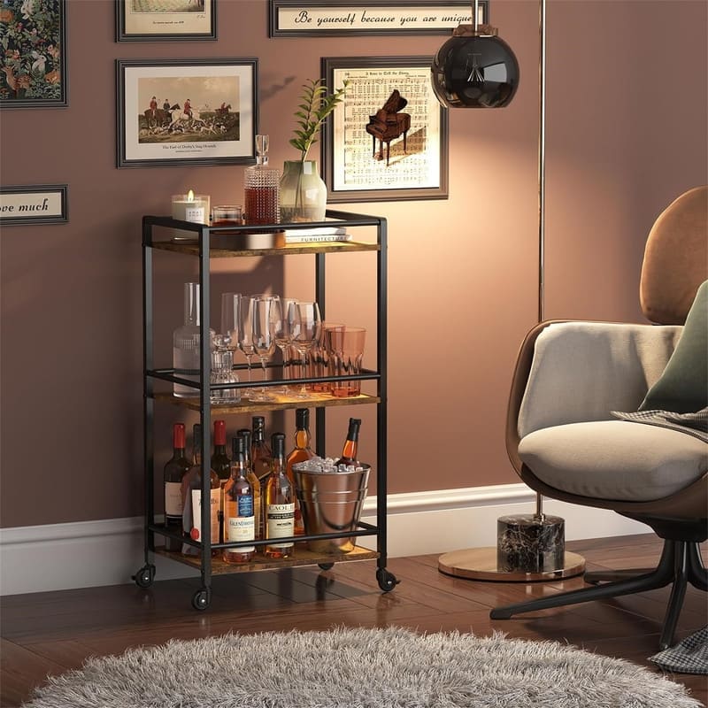 3 Tier Small Rolling Wine Cart - 16.22"D x 11.81"W x 32.1"H