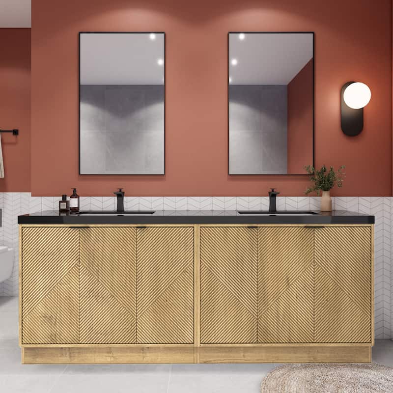 Milano 84" Freestanding Bathroom Vanity with Double Black Acrylic Sink