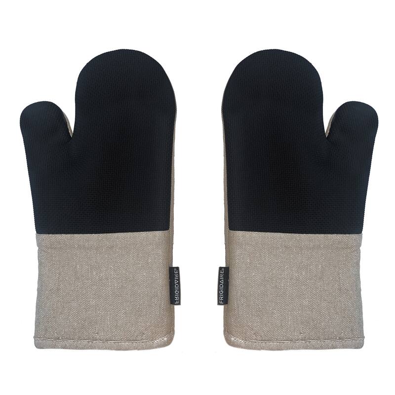 Beige Heat Resistant Thick Soft Quilted Lining Kitchen Oven Glove Mitts With Neoprene - 1 Pair