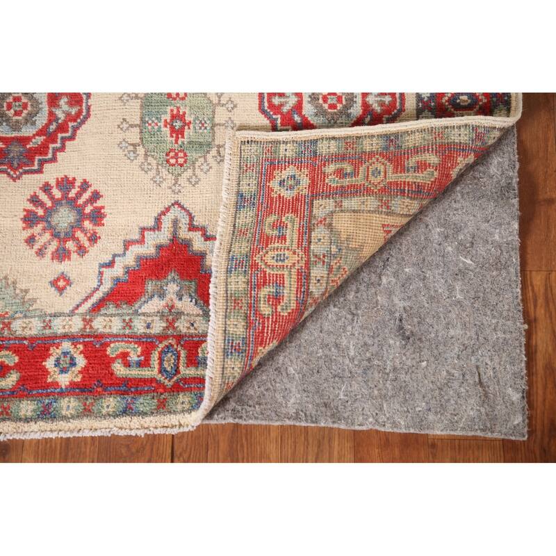 Kazak Accent Rug Hand-Knotted Geometric Beige Wool Carpet - 2'9" x 4'1"
