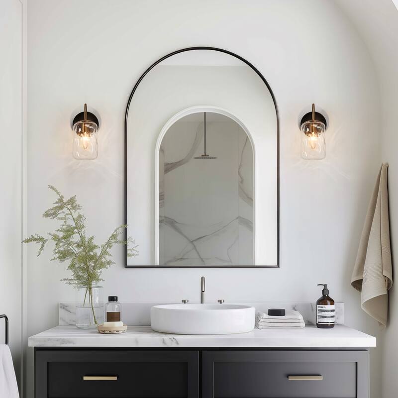 Modern Farmhouse 1-Light Mason Jar Wall Sconce Hand-blown Glass Bathroom Vanity Light - D 4.3" x H 9.4"