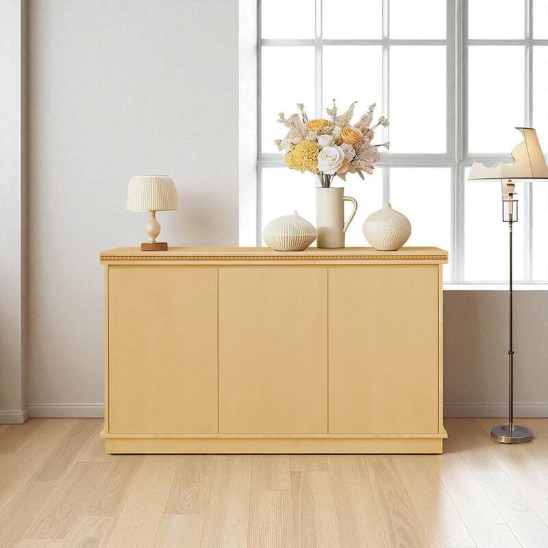 Classic Wooden Sideboard with Beaded Trim, Push-to-Open Doors & Adjustable Shelves for Storage