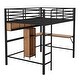preview thumbnail 7 of 10, Full Size Metal & Wood Loft Bed with L-Shaped Desk and Shelves, Black and Brown