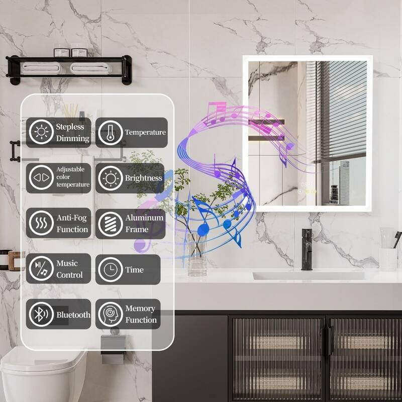 Illuminated LED Wall Mirrored Bathroom Storage Medicine Cabinet with Shaver Socket Bluetooth Anti-Fog Lighted Mirror Cabinet