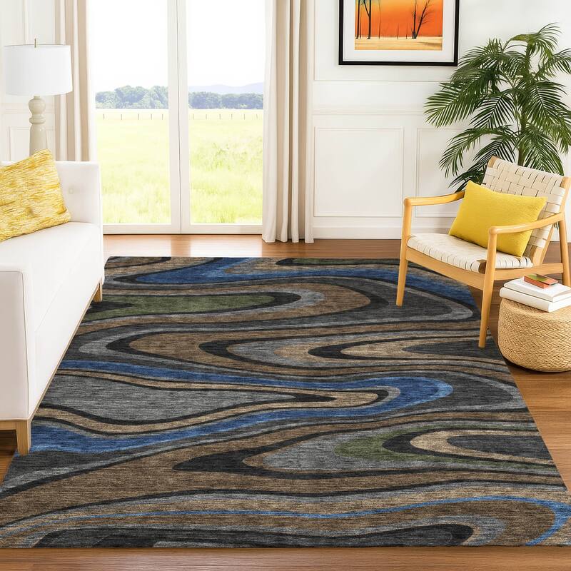 Machine Washable Indoor/ Outdoor Abstract Busey Chantille Rug