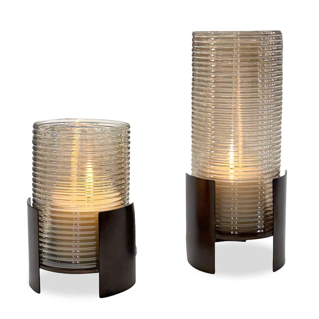 Uttermost Fluted Fire Cylinder Candleholders (Set of 2) - 5.25" W x 12.00" H x 5.25" D