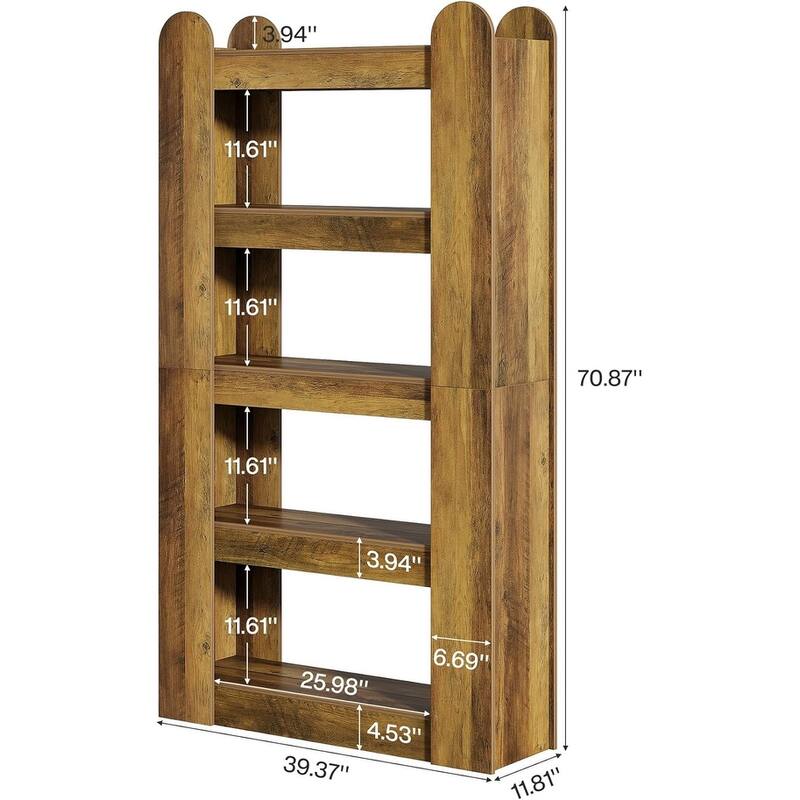 70.86-inch Bookcase, 5-Tier Farmhouse Wooden Tall Bookshelf, Freestanding Display Shelf Storage Shelves