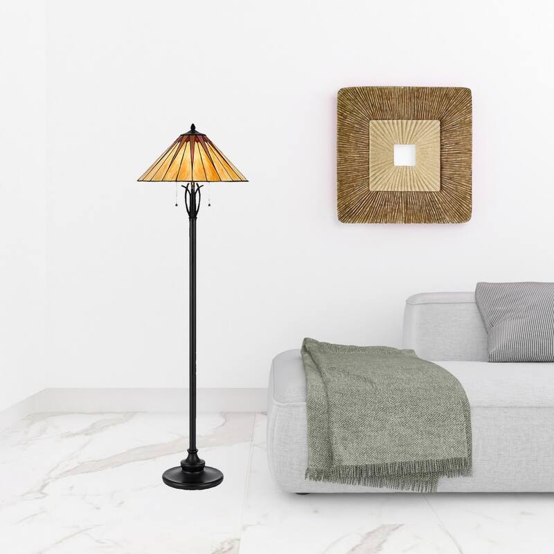Traditional 61" Bronze Floor Lamp with Red Ivory Glass Empire Shade - 18.50" x 18.50" x 61