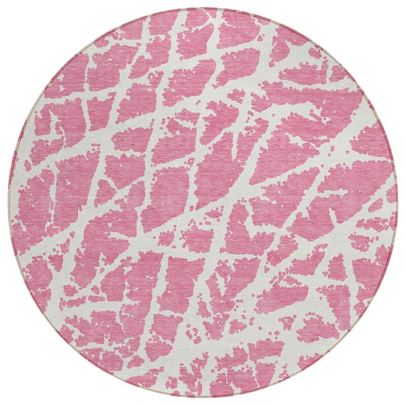 Machine Washable Indoor/ Outdoor Transitional Pink Crackle Chantille Rug