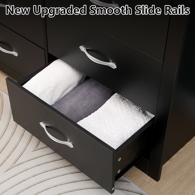 6 Drawer Dressers Black Wood Dresser Chest of Drawers Double Dresser for Bedroom