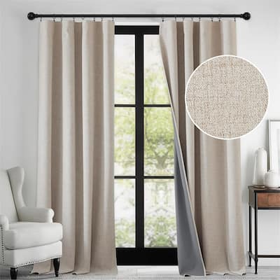 Beige Linen Blackout Curtains 52x84" Sliding Door