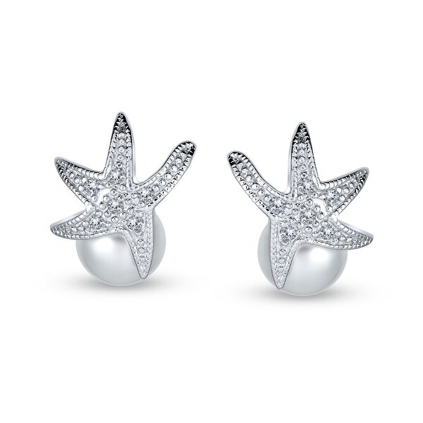Sterling Silver Cz Starfish Stud Earrings 11mm