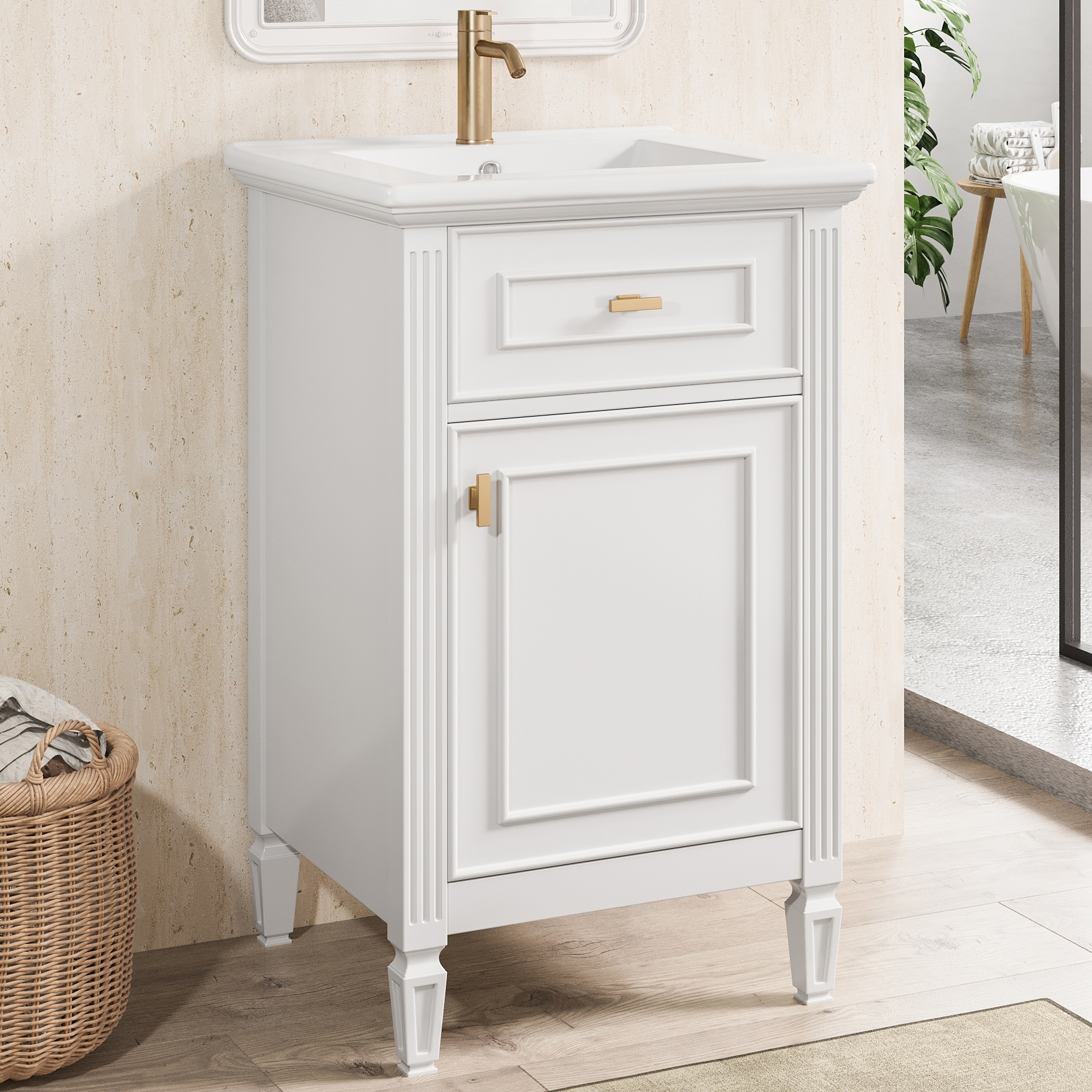 Roomfitters 20" Bathroom Vanity with Sink, Solid Wood Legs, Tilt-Out Drawer & Adjustable Shelf