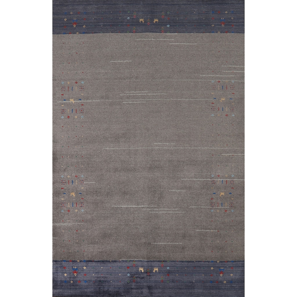 Hand Knotted Oriental 100% Wool Carpet Tribal Tribal Greys & Charcoal Gabbeh Area Rug - 8' 1'' X 5' 5''