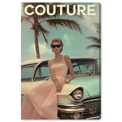 Vintage Beach Car Cover Canvas by Art Remedy, Gallery Wrapped