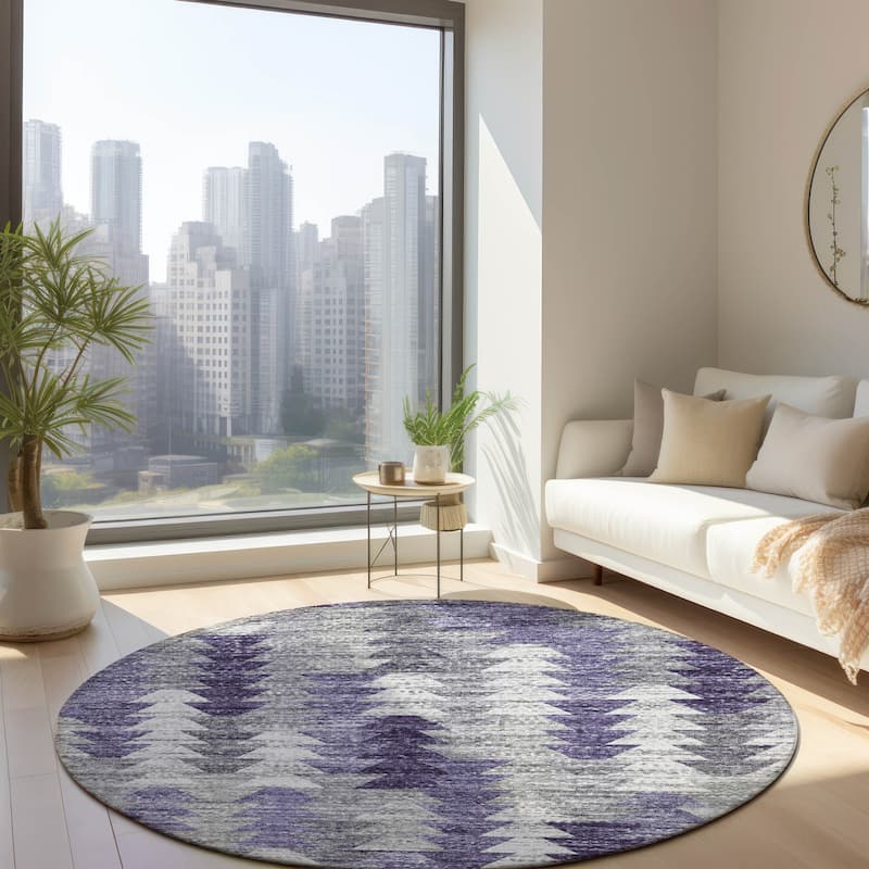 Machine Washable Indoor/ Outdoor Chantille Modern Moroccan Boho Rug - Purple - 8' x 8'