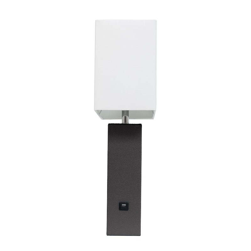 Modern Leather Table Lamp with USB and White Fabric Shade