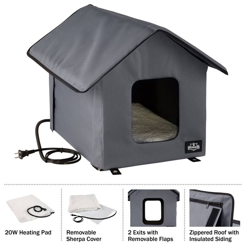 PETMAKER Heated Cat House with Heating Pad and Sherpa Cover