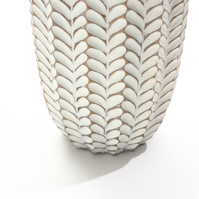 Modern White with Gold Geometric Pattern Polyresin Vase
