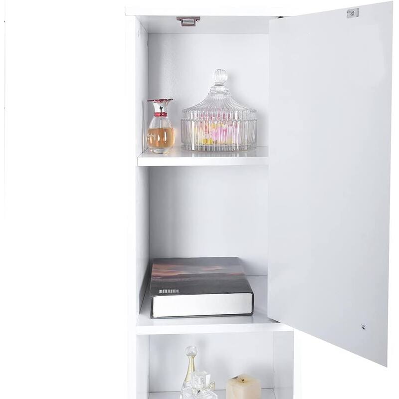 HomyLin White MDF Wood 63-Inch Tall Linen Tower Bathroom Cabinet Narrow Storage Organizer with 6-Shelve