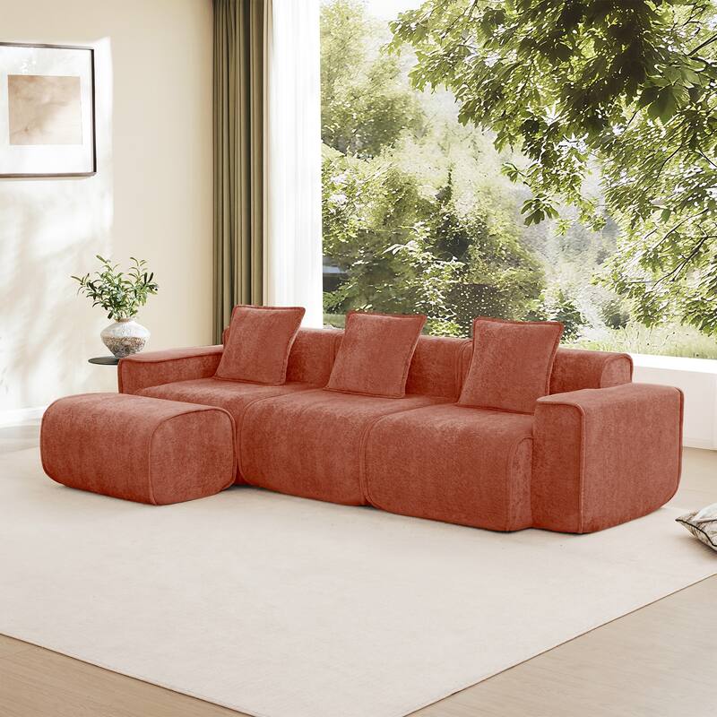 GDFStudio - Streamlined Velvet 3-Seater 108.66" L-Shaped Modular Boneless Sofa with Ottoman