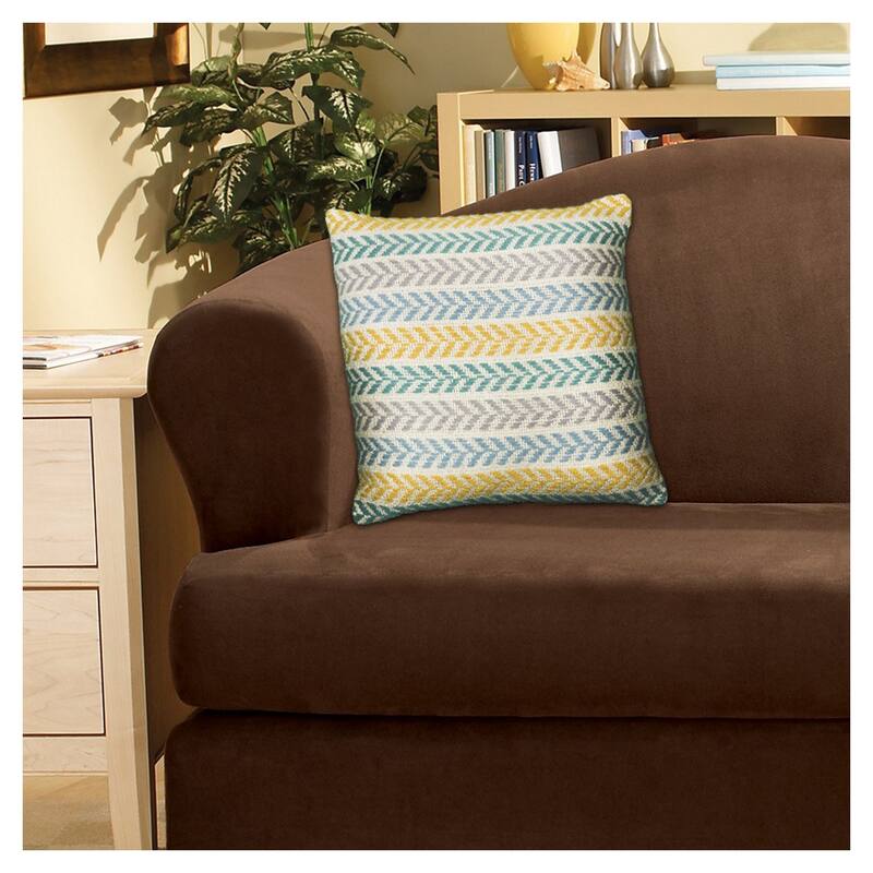 Handwoven Coastal Chevron Throw Pillows - 18" - Yellow and Blue - Set of 2