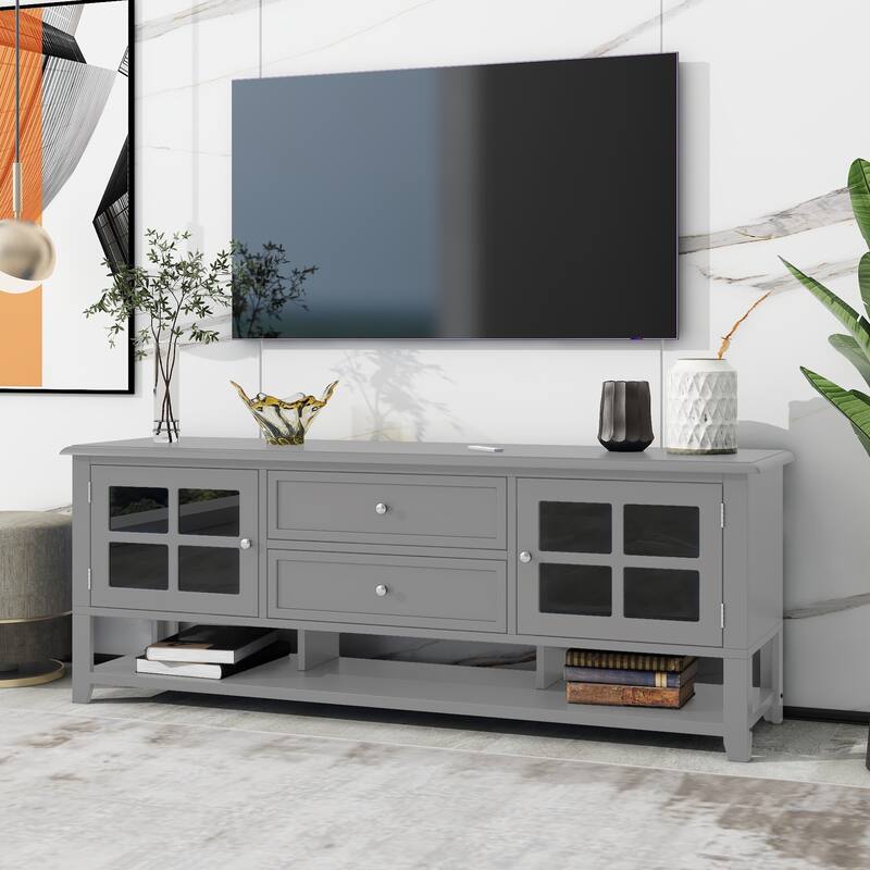 Modern TV Stand for TVs Up to 60'' with Multifunctional Storage Space and Rust-Proof Cabinet Doors, for Living Rooms